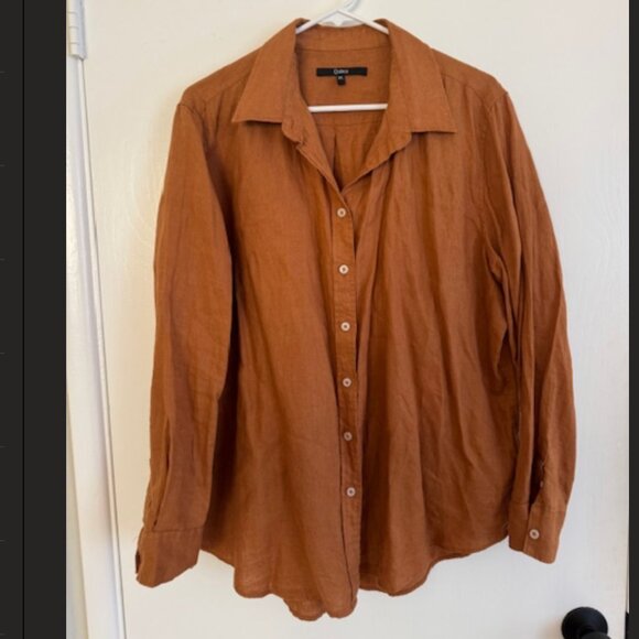 100% European Linen Long Sleeve Shirt - Terracotta - XL - Picture 1 of 2